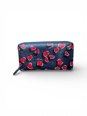 Gucci Heart Print Zip Around Wallet – Navy & Red with COA